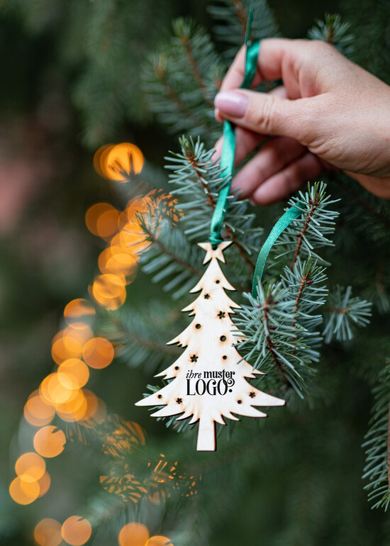 étiquette pendentif en bois Étiquettes de Noël exclusives en bois avec logo d'entreprise personnalisé, étiquettes en bois avec ruban pour cartes de Noël d'entreprise, avec rubans, personnalisées pour entreprises 14/holzWA/tag