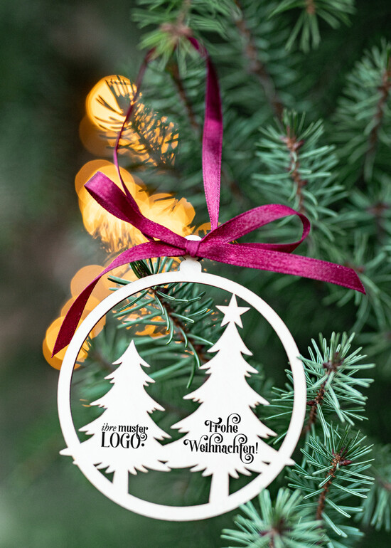 étiquette pendentif en bois Étiquettes de Noël exclusives en bois avec logo d'entreprise personnalisé, pendentif en bois avec ruban, cartes de Noël d'entreprise, avec rubans, personnalisées pour entreprises 01/holzWA/tag