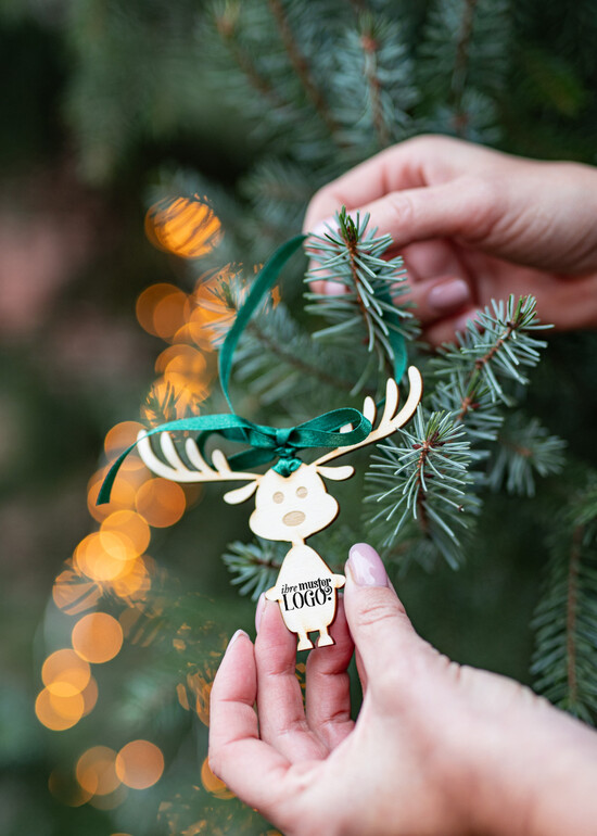 étiquette pendentif en bois Étiquettes de Noël exclusives en bois avec logo d'entreprise personnalisé, pendentifs en bois avec ruban pour cartes de Noël d'entreprise, avec rubans, personnalisées pour entreprises 09/holzWA/tag