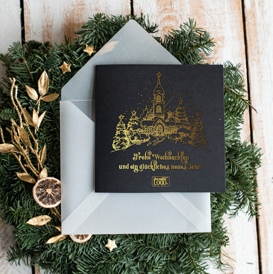 cartes doré Carte de Noël exclusive avec dorure à chaud pour partenaires commerciaux, Cartes de Noël avec dorure à chaud, Cartes de Noël exclusives pour partenaires commerciaux, Carte de Noël d'entreprise élégante, Cartes de Noël avec logo 12/glDS/Wkten