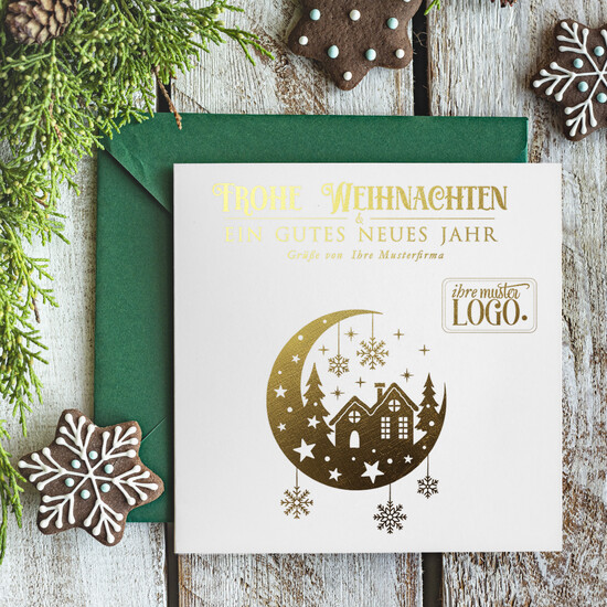cartes doré Carte de Noël exclusive avec dorure à chaud pour partenaires commerciaux, Cartes de Noël avec dorure à chaud, Cartes de Noël exclusives pour partenaires commerciaux, Carte de Noël d'entreprise élégante, Cartes de Noël avec logo 09/glDS/Wkten