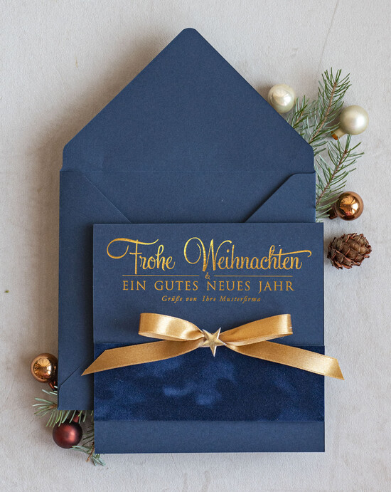 cartes ruban satin doré Cartes de Noël avec dorure à chaud, Cartes de Noël exclusives avec ruban, Carte de Noël d'entreprise raffinée, Cartes de Noël avec ruban satin, Cartes de Noël personnalisées pour entreprises 08/stgold/Wkten