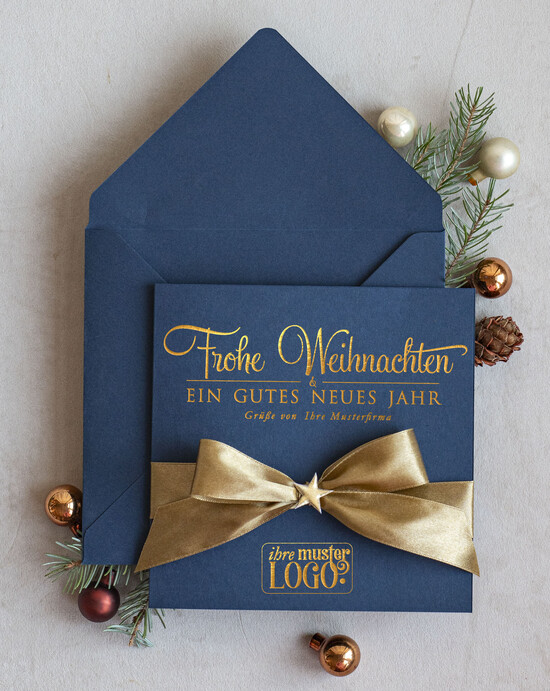 cartes ruban satin doré Cartes de Noël avec dorure à chaud, Cartes de Noël exclusives avec ruban, Carte de Noël d'entreprise raffinée, Cartes de Noël avec ruban satin, Cartes de Noël personnalisées pour entreprises 05/stgold/Wkten