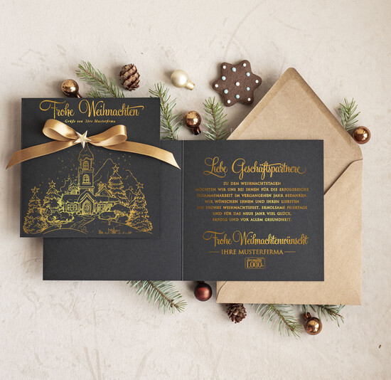 cartes ruban satin doré Cartes de Noël avec dorure à chaud, Cartes de Noël exclusives avec ruban, Carte de Noël d'entreprise raffinée, Cartes de Noël avec ruban satin, Cartes de Noël personnalisées pour entreprises 03/stgold/Wkten