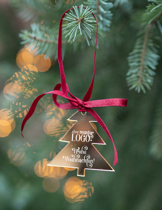 étiquette étiquette dorée Étiquettes de Noël exclusives avec logo d'entreprise personnalisé, pendentif en plexi doré avec ruban, cartes de Noël d'entreprise, avec rubans, personnalisées pour entreprises 06/goldWA/tag