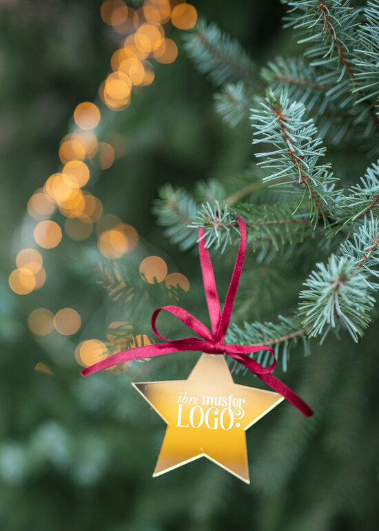 étiquette étiquette dorée Pendentifs de Noël exclusifs avec logo d'entreprise personnalisé, pendentif en plexi doré avec nœud, cartes de Noël d'entreprise, avec rubans, personnalisées pour entreprises 01/goldWA/tag
