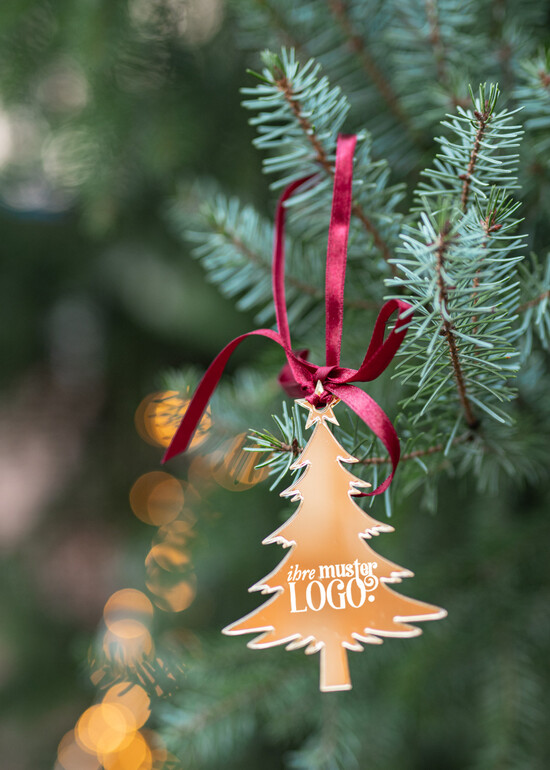 étiquette étiquette dorée Étiquettes de Noël exclusives avec logo d'entreprise personnalisé, pendentif en plexi doré avec ruban, cartes de Noël d'entreprise, avec rubans, personnalisées pour entreprises 05/goldWA/tag