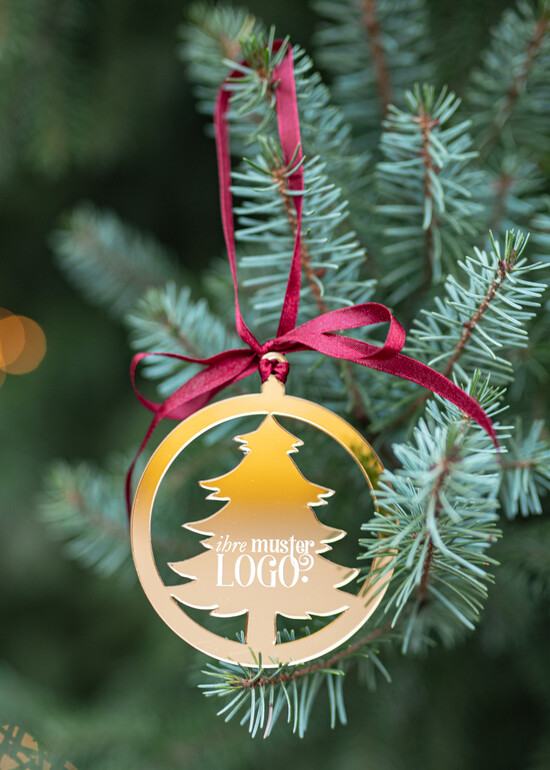 étiquette étiquette dorée Étiquettes de Noël exclusives avec logo d'entreprise personnalisé, pendentif en plexi doré avec ruban, cartes de Noël d'entreprise, avec rubans, personnalisées pour entreprises 02/goldWA/tag