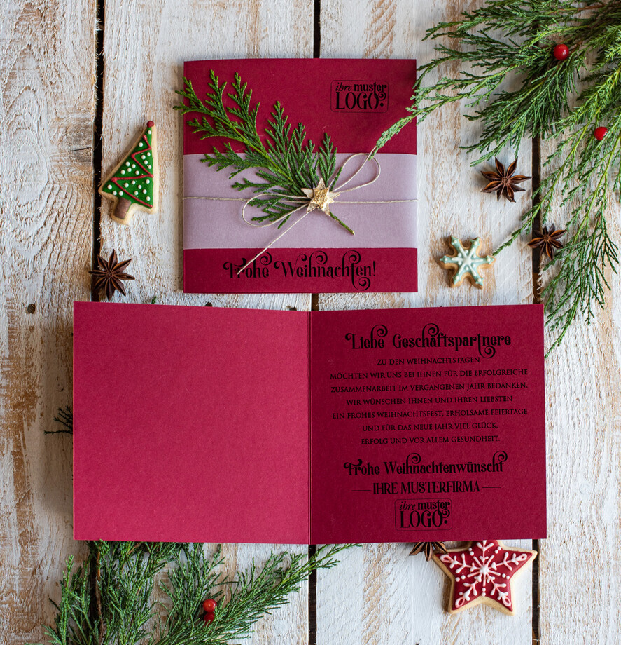 cartes éco Cartes de Noël pour entreprises, Carte de Noël exclusive et durable pour partenaires commerciaux avec logo & texte personnalisé, carte de Noël d'entreprise, Noël professionnel