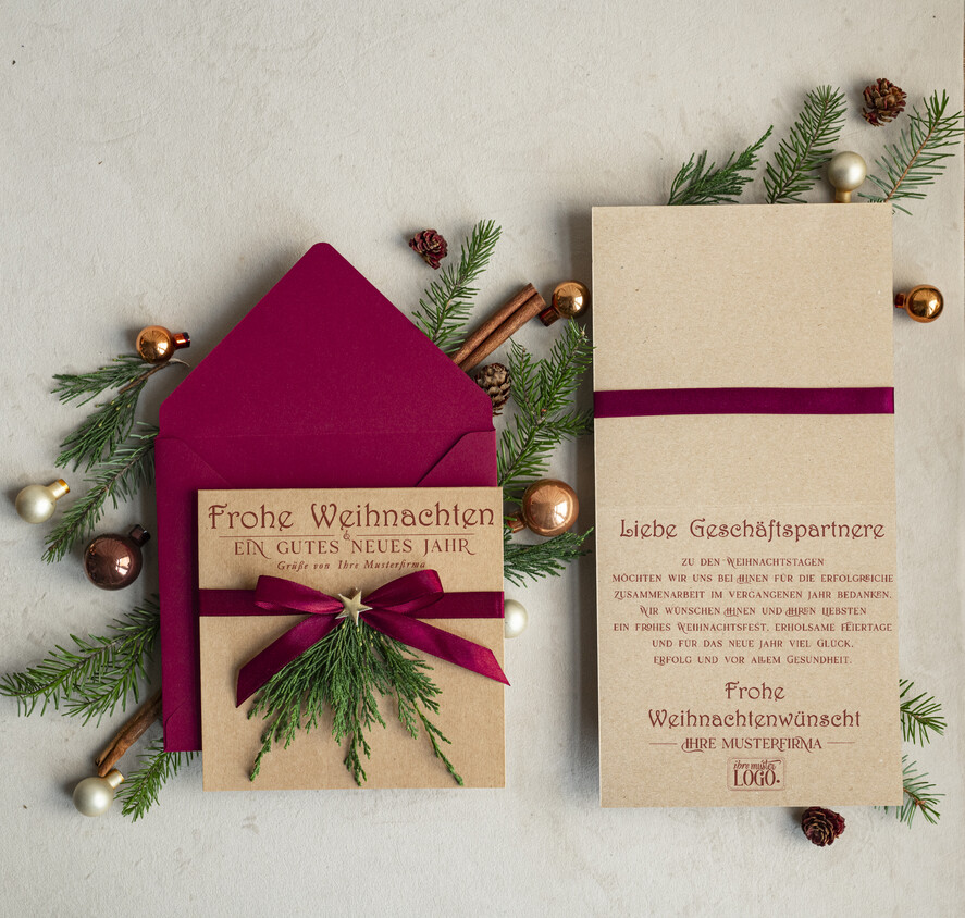 cartes éco Cartes de Noël d'entreprise, Carte de Noël exclusive et durable pour partenaires commerciaux avec logo & texte personnalisé, carte de Noël professionnelle, Noël professionnel