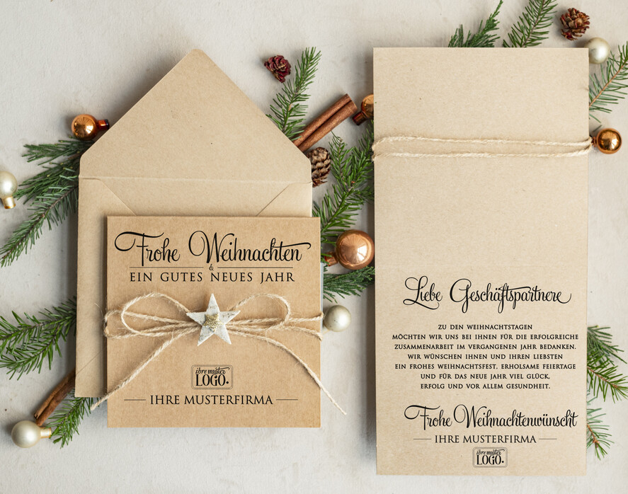cartes éco Cartes de Noël d'entreprise, Carte de Noël exclusive et durable pour partenaires commerciaux avec logo & texte personnalisé, carte de Noël professionnelle, Noël professionnel