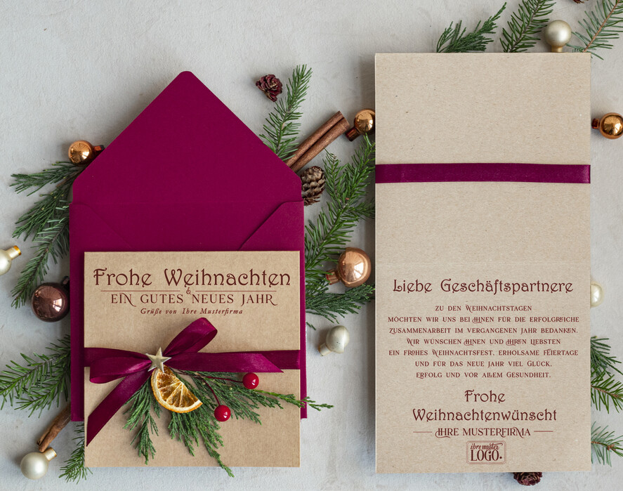 cartes éco Cartes de Noël d'entreprise, Carte de Noël exclusive et durable pour partenaires commerciaux avec logo & texte personnalisé, carte de Noël professionnelle, Noël professionnel