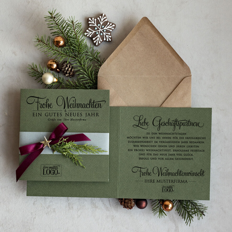 cartes éco Cartes de Noël d'entreprise, Carte de Noël exclusive et durable pour partenaires commerciaux avec logo & texte personnalisé, carte de Noël professionnelle, Noël en entreprise