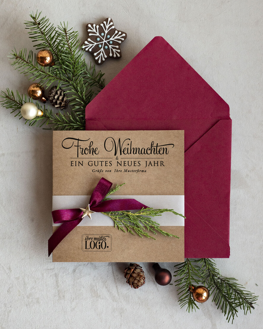 cartes éco Cartes de Noël d'entreprise, Carte de Noël exclusive et durable pour partenaires commerciaux avec logo & texte personnalisé, carte de Noël professionnelle, Noël en entreprise