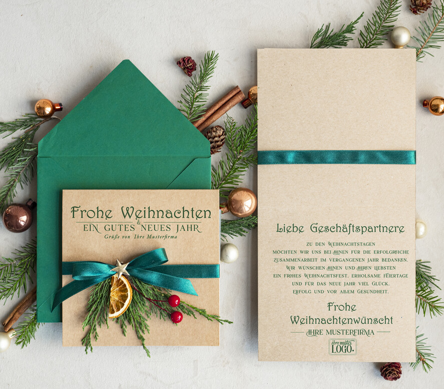 cartes éco Cartes de Noël d'entreprise, Carte de Noël exclusive et durable pour partenaires commerciaux avec logo & texte personnalisé, carte de Noël professionnelle, Noël professionnel