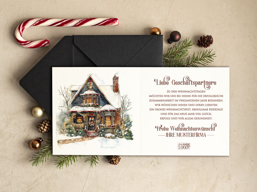 cartes rétro Cartes de Noël rétro pour partenaires commerciaux avec logo, Cartes de Noël pour partenaires commerciaux, Carte de Noël d'entreprise avec enveloppe, Cartes de Noël avec logo d'entreprise et texte