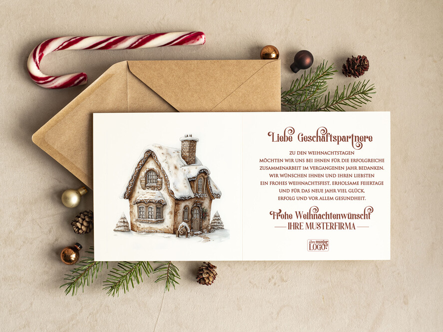 cartes rétro Cartes de Noël rétro pour partenaires commerciaux avec logo, Cartes de Noël pour partenaires commerciaux, Carte de Noël d'entreprise avec enveloppe, Cartes de Noël avec logo d'entreprise et texte