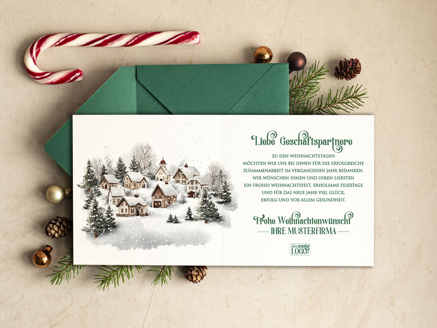 cartes rétro Cartes de Noël rétro pour partenaires commerciaux avec logo, Cartes de Noël pour partenaires commerciaux, Carte de Noël d'entreprise avec enveloppe, Cartes de Noël avec logo d'entreprise et texte