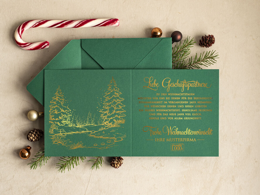 cartes doré Carte de Noël exclusive avec dorure à chaud pour partenaires commerciaux Cartes de Noël avec dorure à chaud, cartes de Noël exclusives pour partenaires commerciaux, carte de Noël d'entreprise élégante, cartes de Noël avec logo