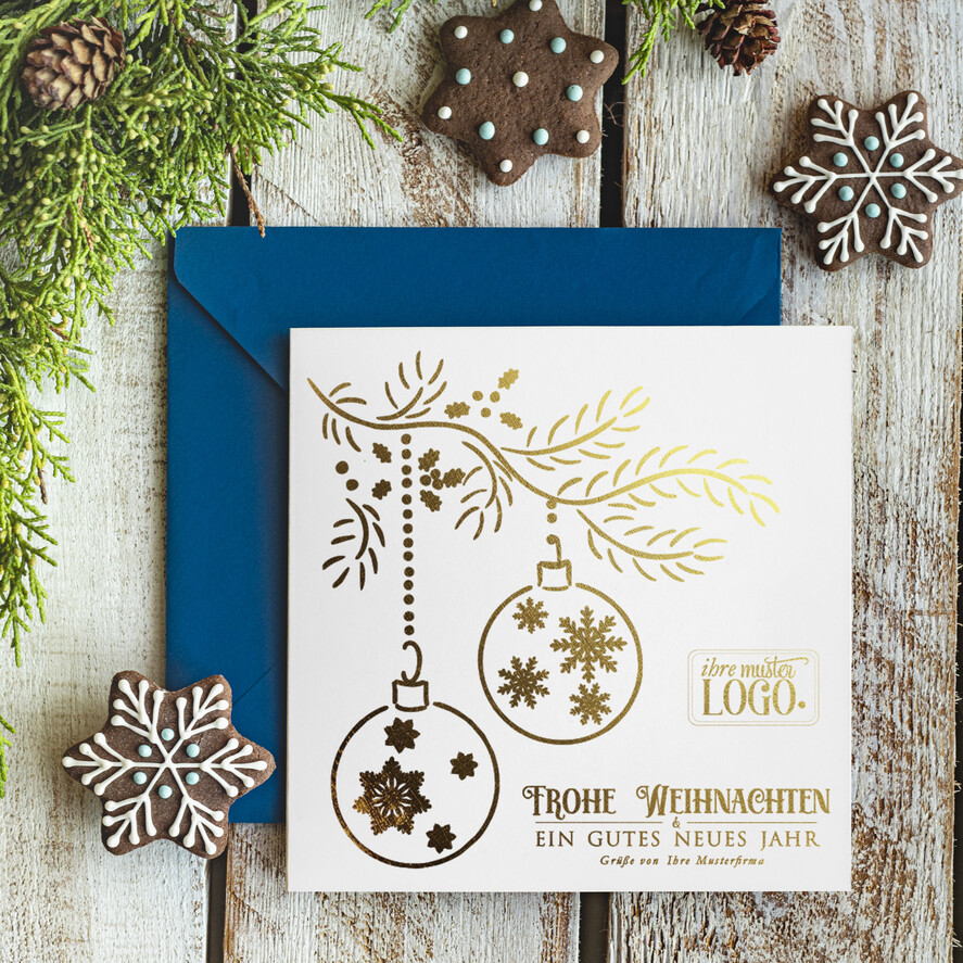 cartes doré Carte de Noël exclusive avec dorure à chaud pour partenaires commerciaux, Cartes de Noël avec dorure à chaud, Cartes de Noël exclusives pour partenaires commerciaux, Carte de Noël d'entreprise élégante, Cartes de Noël avec logo