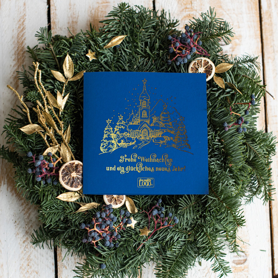 cartes doré Carte de Noël exclusive avec dorure à chaud pour partenaires commerciaux, Cartes de Noël avec dorure à chaud, Cartes de Noël exclusives pour partenaires commerciaux, Carte de Noël d'entreprise élégante, Cartes de Noël avec logo