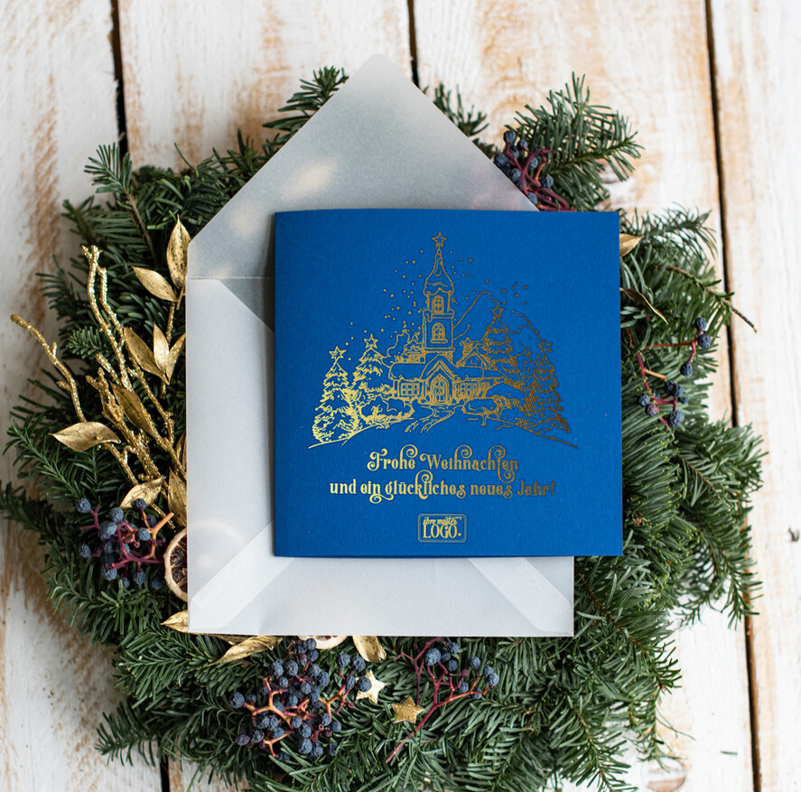 cartes doré Carte de Noël exclusive avec dorure à chaud pour partenaires commerciaux, Cartes de Noël avec dorure à chaud, Cartes de Noël exclusives pour partenaires commerciaux, Carte de Noël d'entreprise élégante, Cartes de Noël avec logo