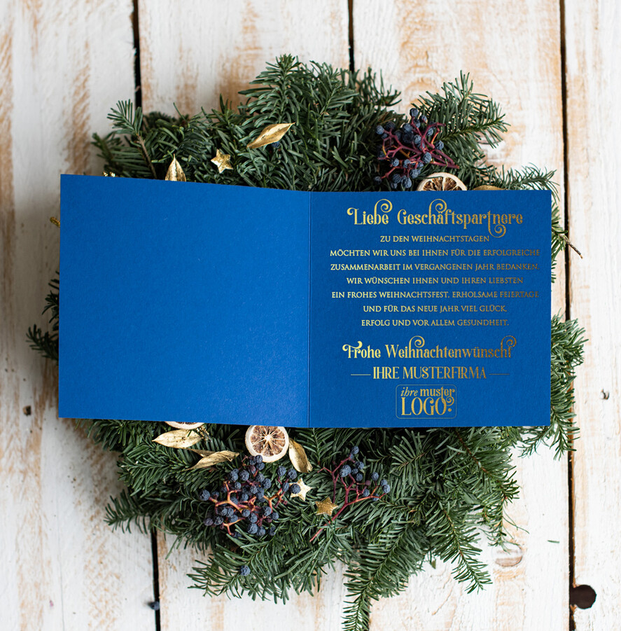 cartes doré Carte de Noël exclusive avec dorure à chaud pour partenaires commerciaux, Cartes de Noël avec dorure à chaud, Cartes de Noël exclusives pour partenaires commerciaux, Carte de Noël d'entreprise élégante, Cartes de Noël avec logo