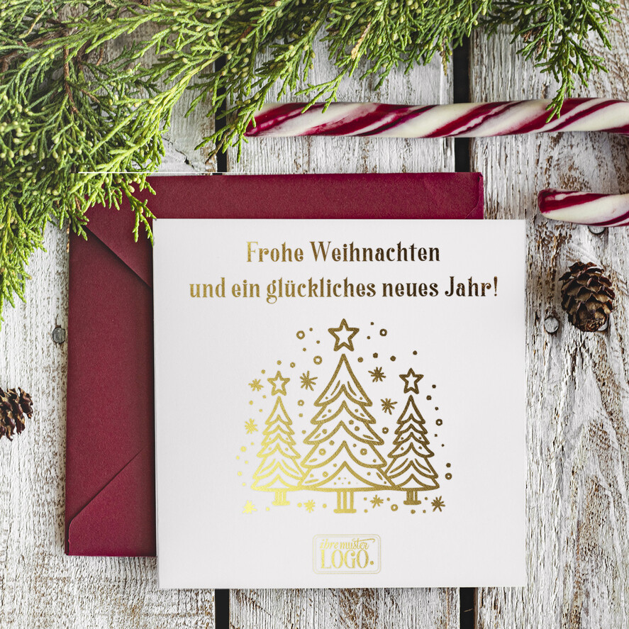 cartes doré Carte de Noël exclusive avec dorure à chaud pour partenaires commerciaux, Cartes de Noël avec dorure à chaud, Cartes de Noël exclusives pour partenaires commerciaux, Carte de Noël d'entreprise élégante, Cartes de Noël avec logo