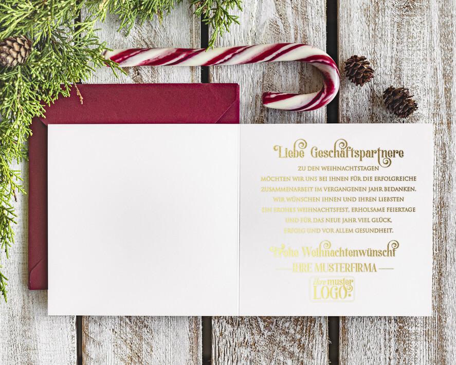 cartes doré Carte de Noël exclusive avec dorure à chaud pour partenaires commerciaux, Cartes de Noël avec dorure à chaud, Cartes de Noël exclusives pour partenaires commerciaux, Carte de Noël d'entreprise élégante, Cartes de Noël avec logo