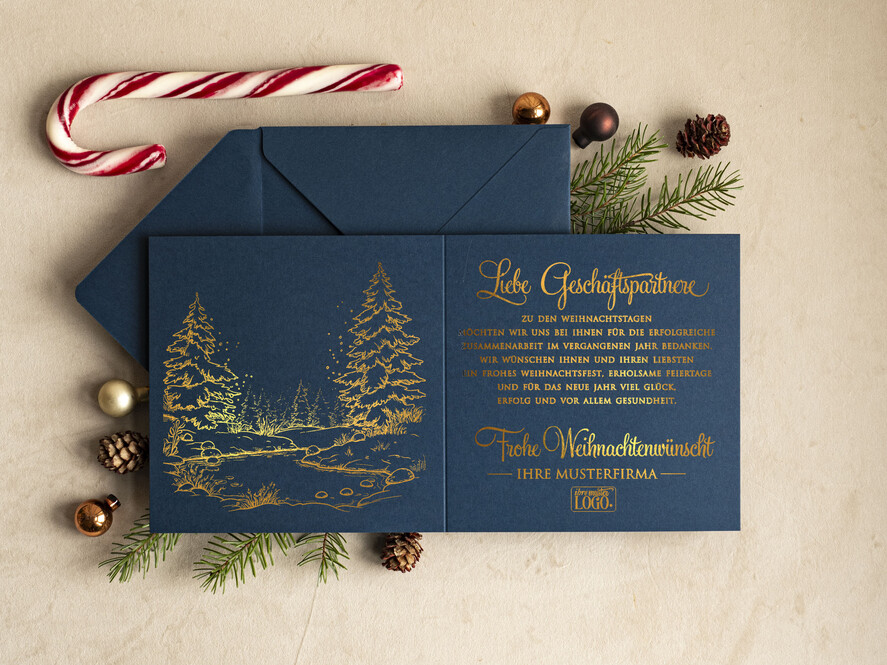 cartes doré Carte de Noël exclusive avec dorure à chaud pour partenaires commerciaux Cartes de Noël avec dorure à chaud, cartes de Noël exclusives pour partenaires commerciaux, carte de Noël d'entreprise élégante, cartes de Noël avec logo