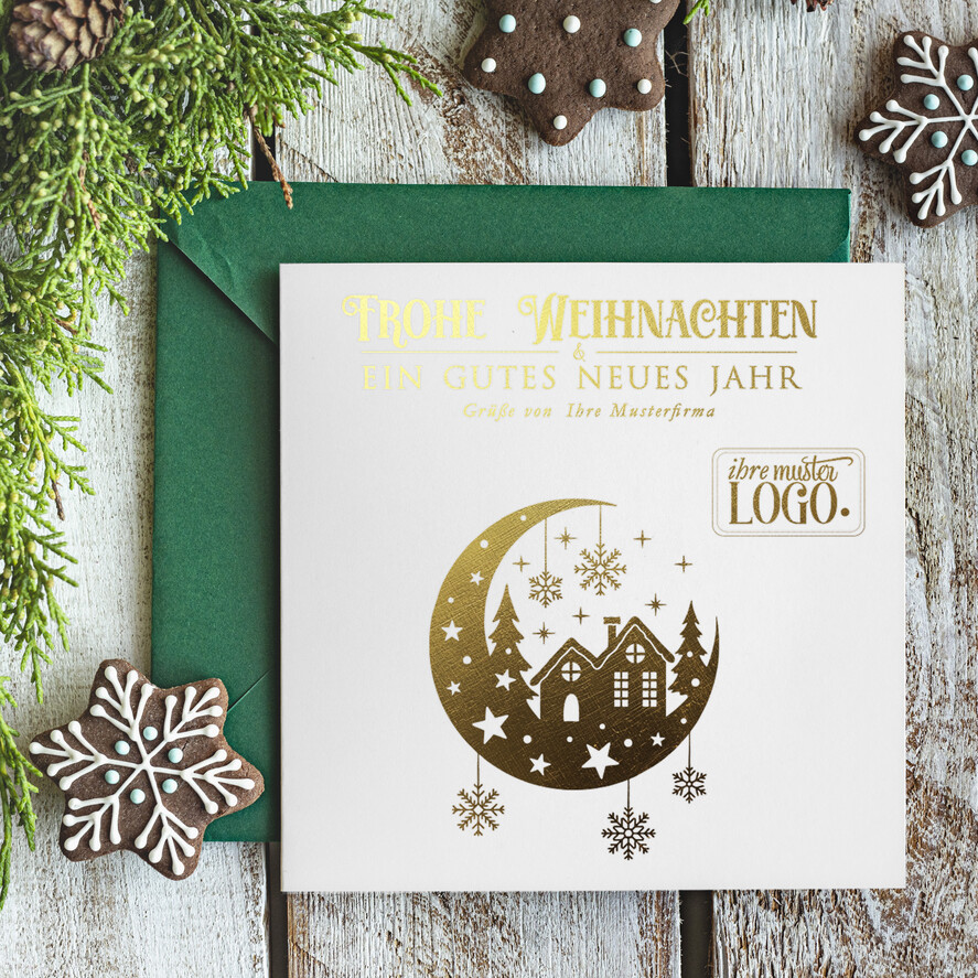 cartes doré Carte de Noël exclusive avec dorure à chaud pour partenaires commerciaux, Cartes de Noël avec dorure à chaud, Cartes de Noël exclusives pour partenaires commerciaux, Carte de Noël d'entreprise élégante, Cartes de Noël avec logo