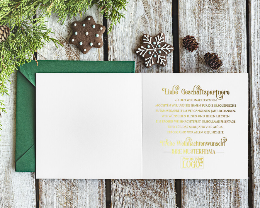 cartes doré Carte de Noël exclusive avec dorure à chaud pour partenaires commerciaux, Cartes de Noël avec dorure à chaud, Cartes de Noël exclusives pour partenaires commerciaux, Carte de Noël d'entreprise élégante, Cartes de Noël avec logo