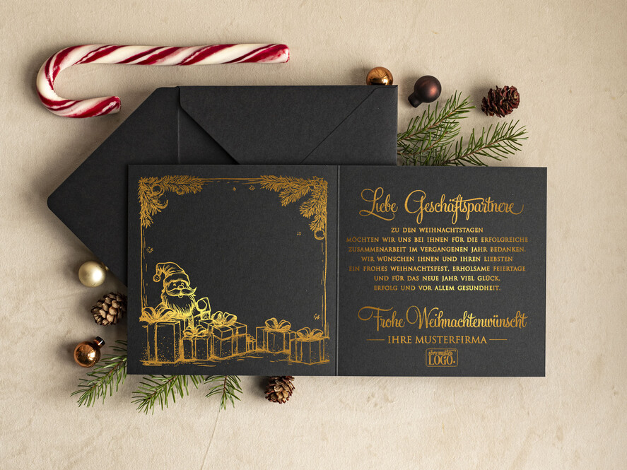 cartes doré Carte de Noël exclusive avec dorure à chaud pour partenaires commerciaux Cartes de Noël avec dorure à chaud, cartes de Noël exclusives pour partenaires commerciaux, carte de Noël d'entreprise élégante, cartes de Noël avec logo