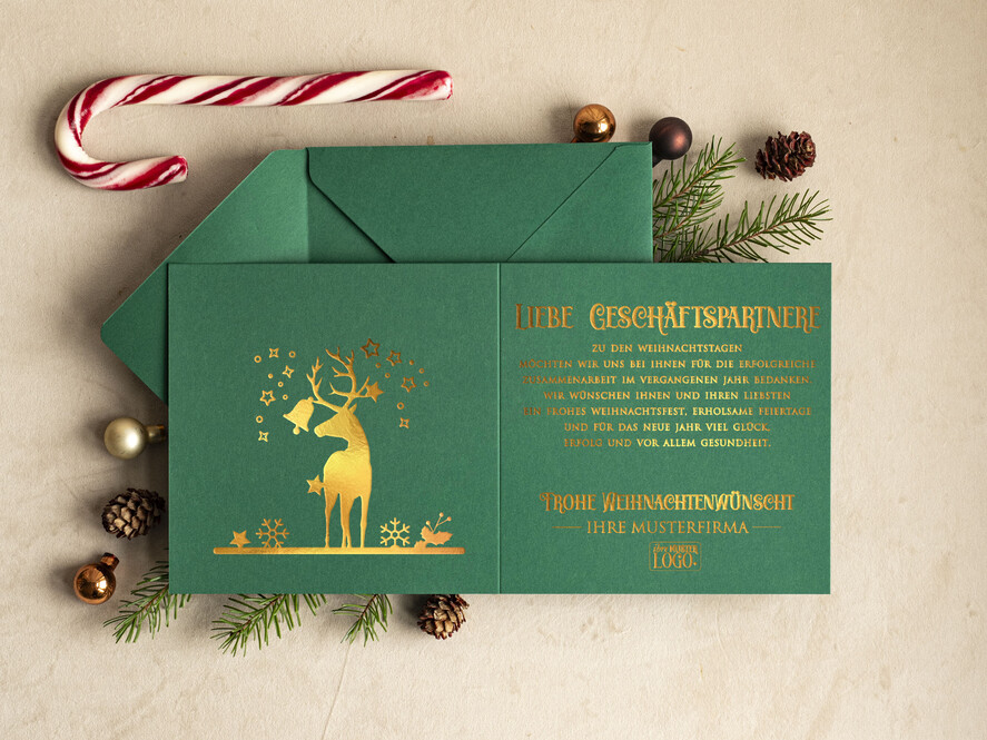 cartes doré Carte de Noël exclusive avec dorure à chaud pour partenaires commerciaux Cartes de Noël avec dorure à chaud, cartes de Noël exclusives pour partenaires commerciaux, carte de Noël d'entreprise élégante, cartes de Noël avec logo
