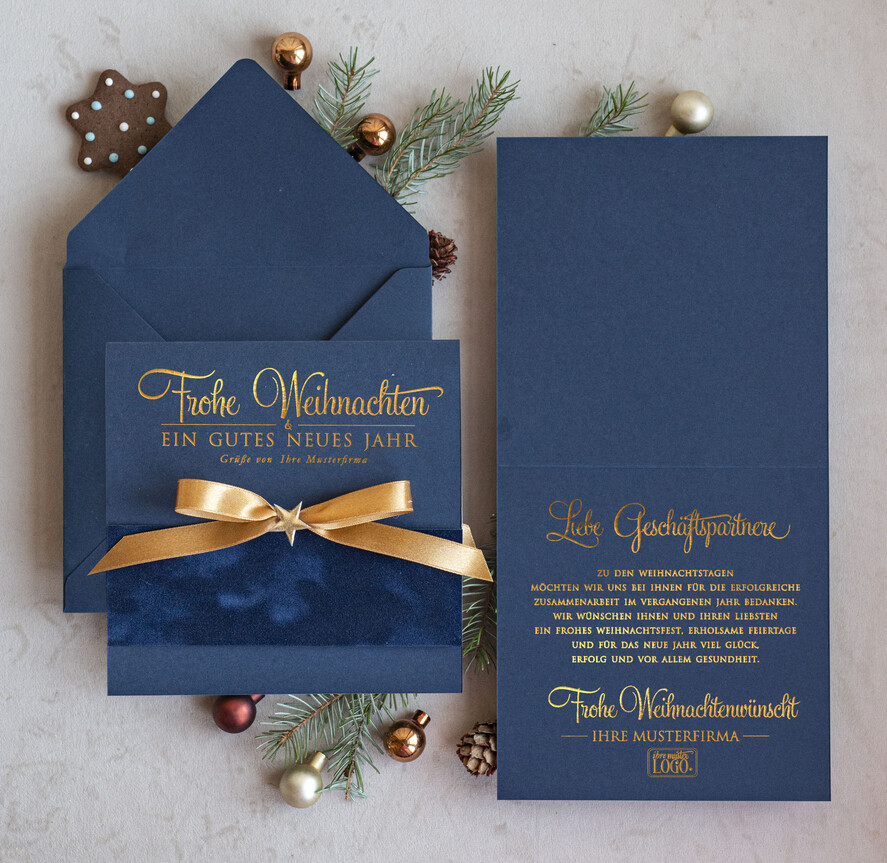 cartes ruban satin doré Cartes de Noël avec dorure à chaud, Cartes de Noël exclusives avec ruban, Carte de Noël d'entreprise raffinée, Cartes de Noël avec ruban satin, Cartes de Noël personnalisées pour entreprises