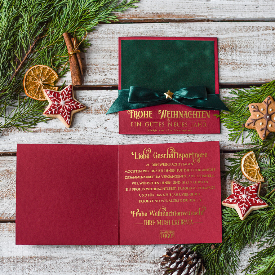 cartes ruban satin doré Cartes de Noël avec dorure à chaud, Cartes de Noël exclusives avec rubans, Cartes de Noël d'entreprise élégantes, Cartes de Noël avec rubans, Cartes de Noël personnalisées pour entreprises