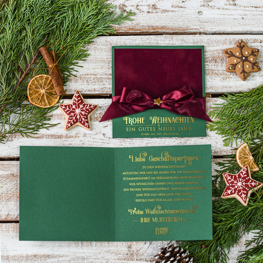 cartes ruban satin doré Cartes de Noël avec dorure à chaud, Cartes de Noël exclusives avec rubans, Cartes de Noël d'entreprise élégantes, Cartes de Noël avec rubans, Cartes de Noël personnalisées pour entreprises