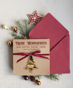 cartes avec pendentif en plexi doré Carte de Noël exclusive avec pendentif en plexi doré, avec nœud, cartes de Noël d'entreprise, avec rubans, personnalisées pour entreprises3