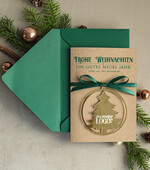 cartes avec pendentif en plexi doré Carte de Noël exclusive avec pendentif en plexi doré, avec nœud, cartes de Noël d'entreprise, avec rubans, personnalisées pour entreprises2