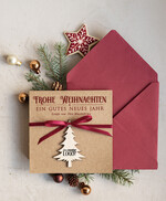 cartes avec pendentif en bois Carte de Noël exclusive avec pendentif en bois et ruban, Cartes de Noël d'entreprise, avec rubans, Personnalisées pour entreprises3