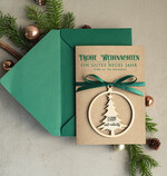 cartes avec pendentif en bois Carte de Noël exclusive avec pendentif en bois avec nœud, cartes de Noël d'entreprise, avec rubans, personnalisées pour entreprises2