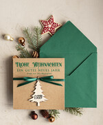 cartes avec pendentif en bois Carte de Noël exclusive avec pendentif en bois et ruban, Cartes de Noël d'entreprise, avec rubans, Personnalisées pour entreprises3