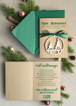 cartes avec pendentif en bois Carte de Noël exclusive avec pendentif en bois avec nœud, cartes de Noël d'entreprise, avec rubans, personnalisées pour entreprises2